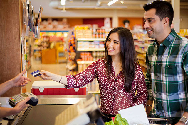 Using credit cards for everyday purchases at the grocery store