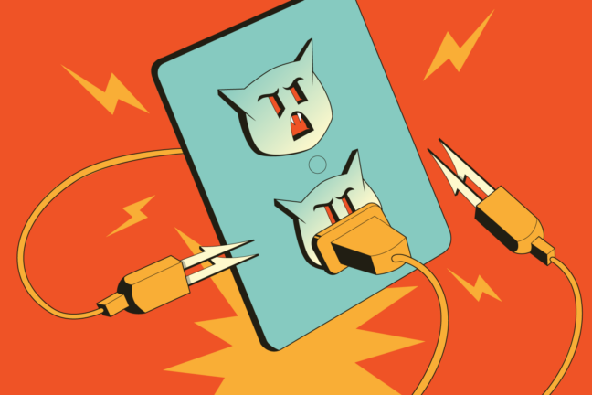 vampire energy; illustration of power outlet with sparks that looks evil