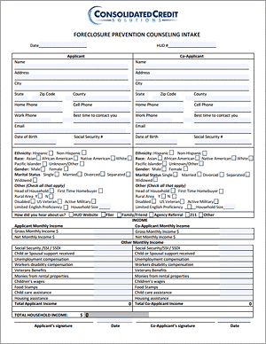 Consolidated Creddit foreclosure prevention application for housing counseling intake