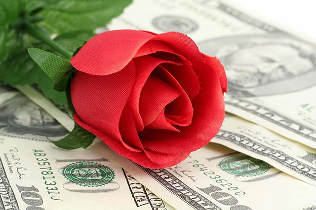 Rose laid over money