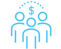 People under a money icon signifying credit counseling negotiation to reduce interest rates and stop fees.