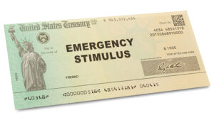 Mock photo of an emergency stimulus check from the U.S. Treasury