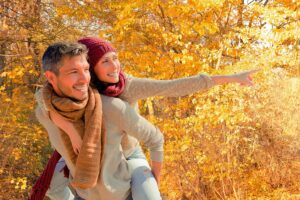 Couple looks forward in fall