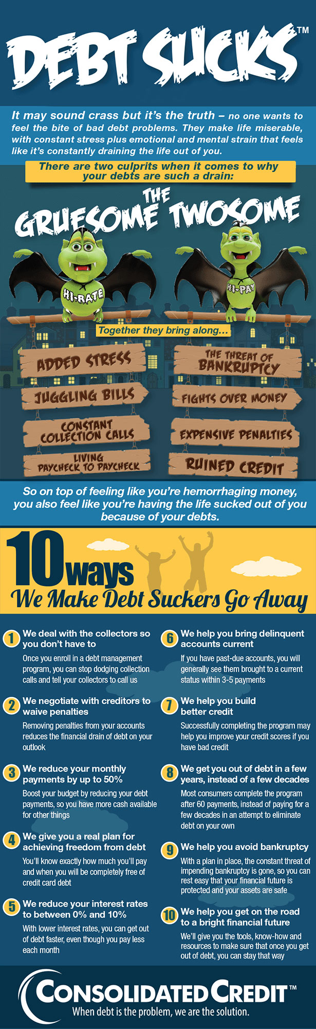 Graphic displaying 10 ways to make debt suck a little less in your life